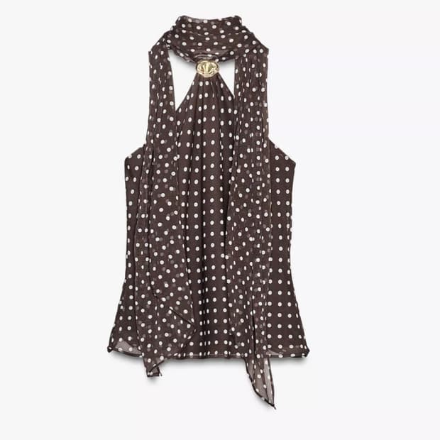 ZARA 자라 도트 무늬 장식 홀터넥 탑 s
