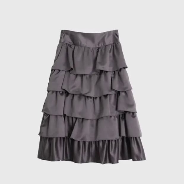 999휴머니티 새틴 러플 스커트 그레이