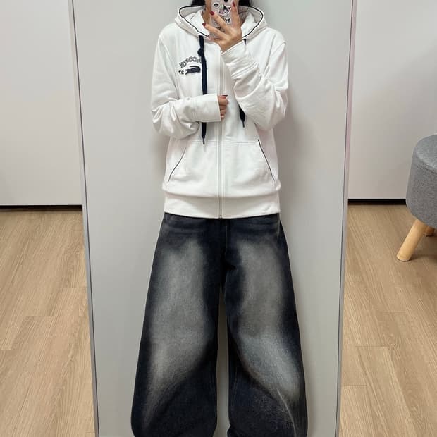 라코스테 자수로고 화이트 베이직 후드집업