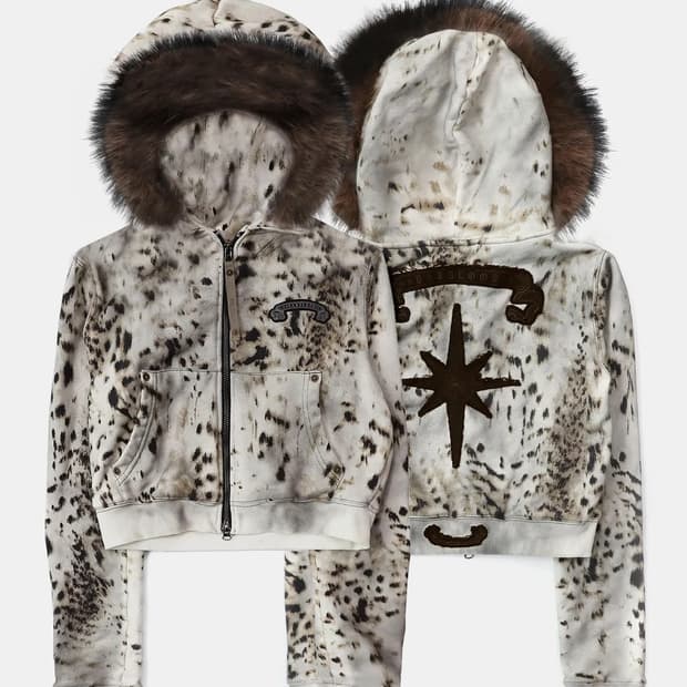 배드블러드 디테쳐블 퍼 후드집업 - 오일레오파드