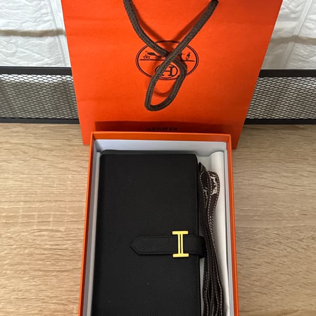 [U] 에르메스 베인 장지갑 블랙 금장 U각인