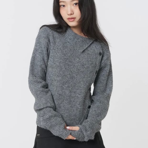 미세키서울 사이드 버튼 니트 그레이