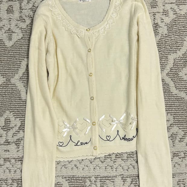 엑시즈팜 레이스 리본 가디건 로걀 모리걸 페어리