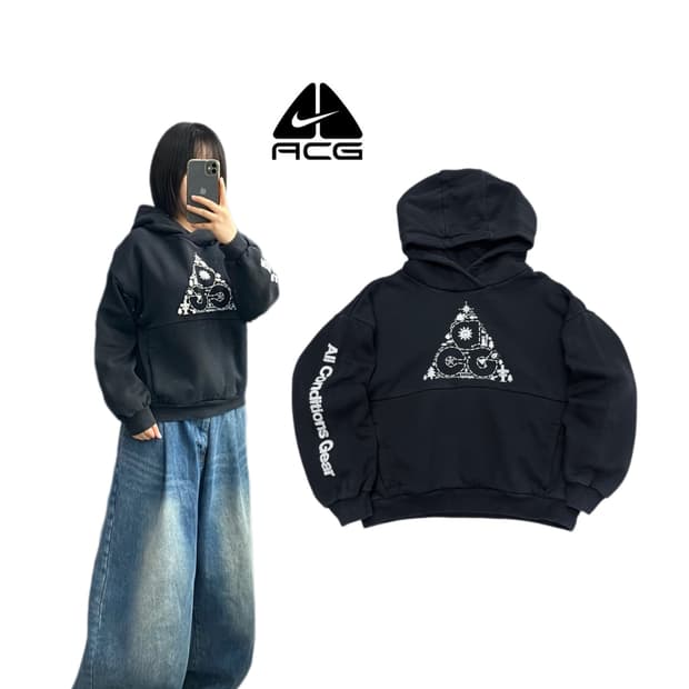 나이키 ACG 빅로고 크롭 후드티 블랙
