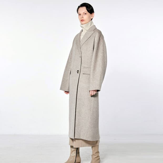 모한(MOHAN) 토프 카멜헤어 블렌드 피크드카라 코트 55-66