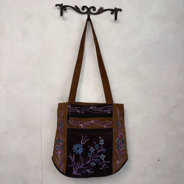 Brown oriental floral embroidered 숄더백