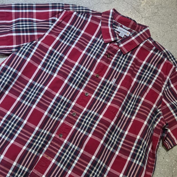 칼하트 레드 체크반팔셔츠