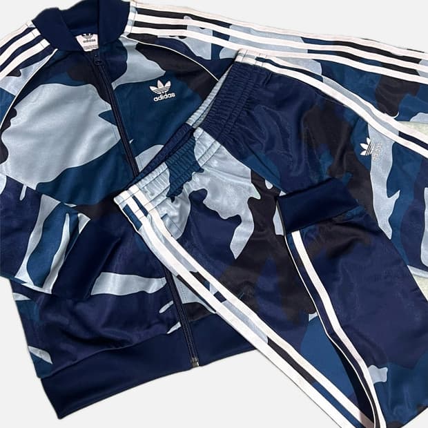 아디다스 블루 카모 져지 집업 세트