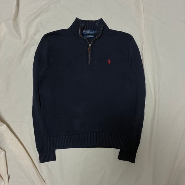 폴로 네이비 반집업 니트 L