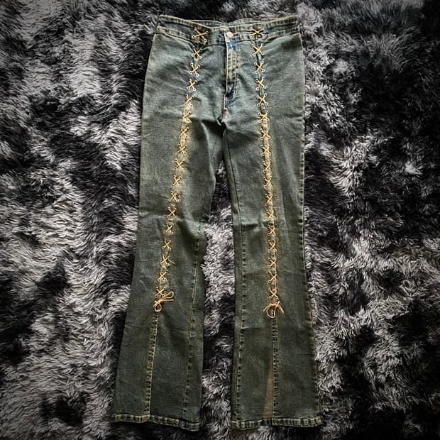 Western  mood Lace-up bootcut pants