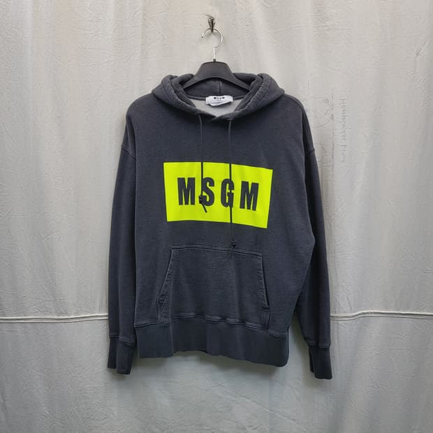 MSGM 박시핏 형광 로고 후드티
