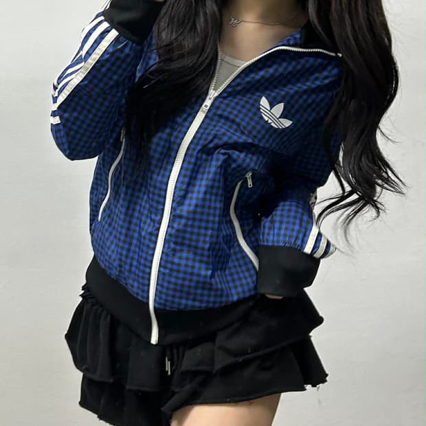 아디다스 구파이어버드 체크 대대장 윈드브레이커 자켓 희귀져지(95)