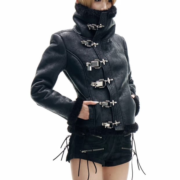Fur High-neck Metal Buckle Jacket