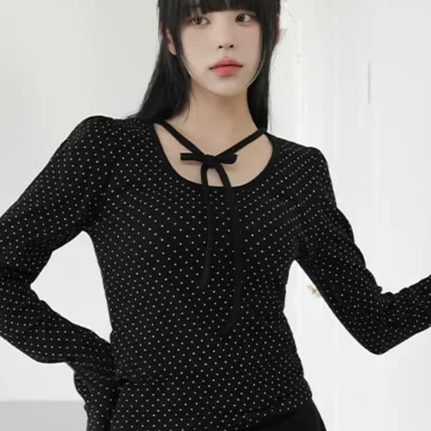 에이블리 리본도트긴팔티