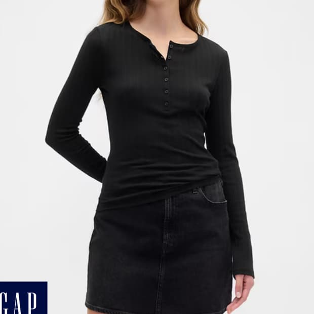 새상품) GAP 갭 블랙 패턴 헨리넥 기본 긴팔티셔츠
