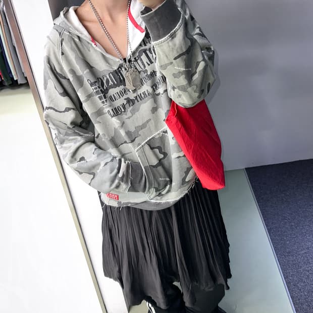 grunge camo half zip hoody