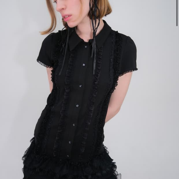 루즈슬립오버 Collar neck lace mini dress 구합니다