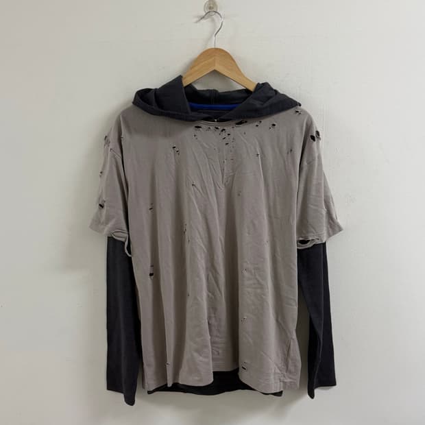 Grunge distressed layered tees (후드 포함)