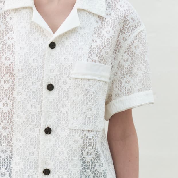 쿠메 kume lace embroidered cotton shirt