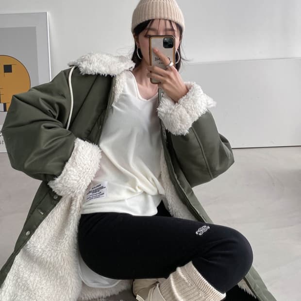 바흐 양털 퍼 패딩롱점퍼