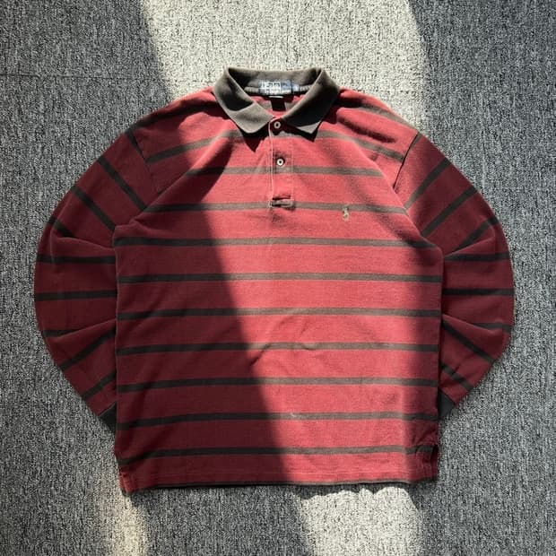 폴로 랄프로렌 버건디 스트라이프 럭비티