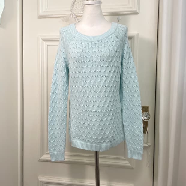 mint crochet point reglan cotton sweater