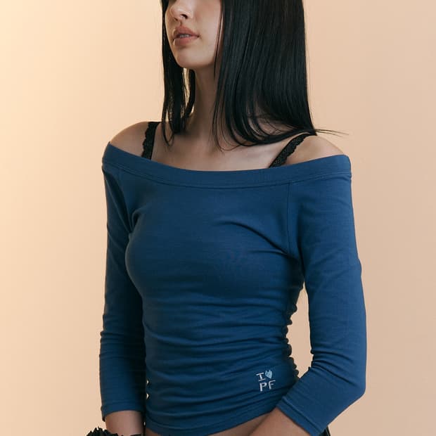 새상품) 플리즈노팔로우 제드 오프숄더 롱 슬리브 탑 블루