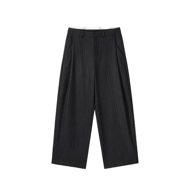 (1회착 택포가격) 런디 리파인드 울 스트라이프 슬랙스 블랙 L