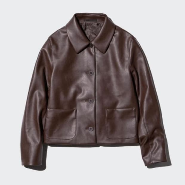 유니클로 코팅 쇼트재킷 다크 브라운 S 사이즈