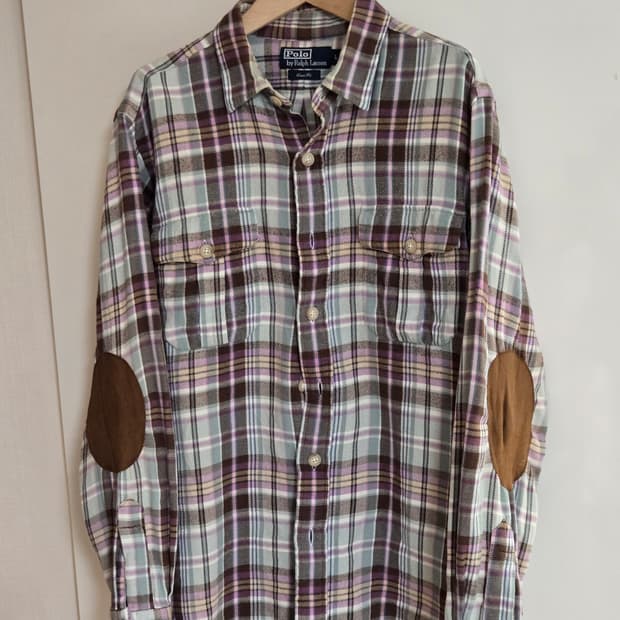 폴로 랄프로렌 엘보 패치 체크 플란넬 셔츠 클래식핏 L