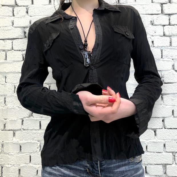 Sheer Crinkle Button-Up Shirt