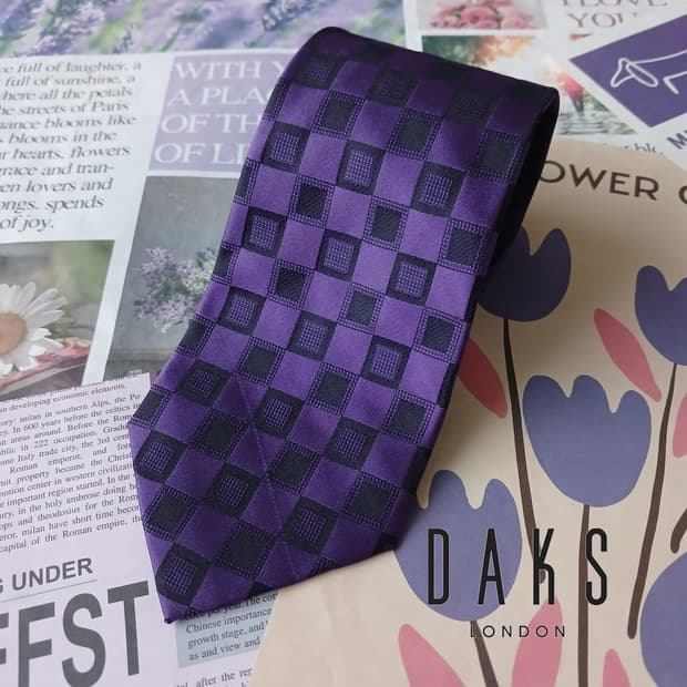 닥스 실크 퍼플 체크 패턴 넥타이 8.5cm B등급 A19524
