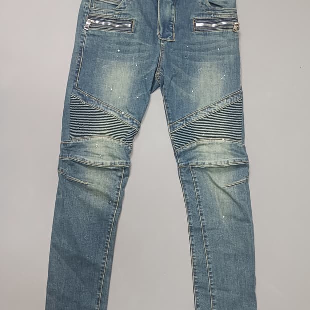 [34] 발망 화이트페인팅 바이커진 청바지