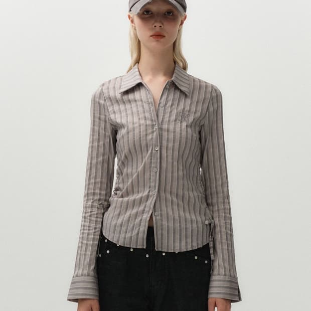 미드나잇무브 st shirt grey 스트라이프 셔츠 그레이 M