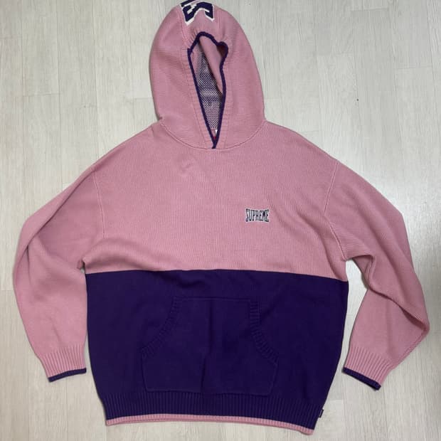 슈프림 투톤 후드 스웨터 핑크
