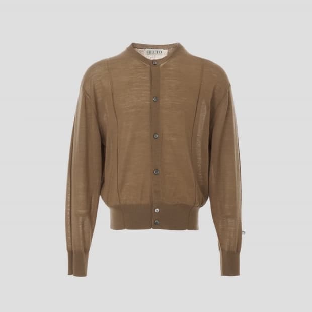 [새상품] 렉토 RC 로고 자카드 패치 시어 니트 가디건 오커 브라운