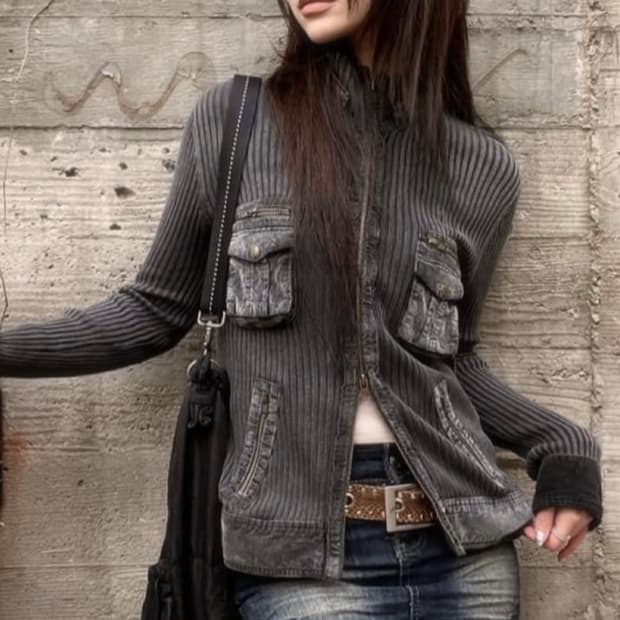 y2k 빈티지 워싱 니트 집업