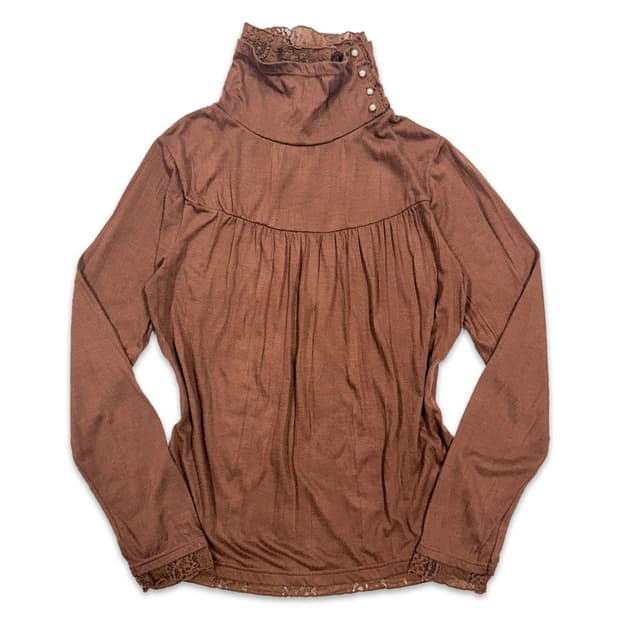 빈티지 오랜지 브라운 레이스 레이어드 긴팔티