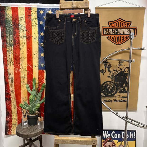 00s 밥슨 스마일랜드 바스켓위빙 와이드 플레어 데님팬츠 N909