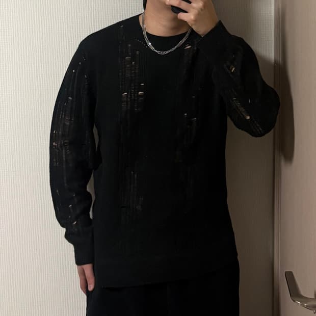 정품 아디다스 데미지 펀칭 니트 블랙