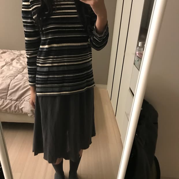 vtg 무채색 스트라이프 목폴라