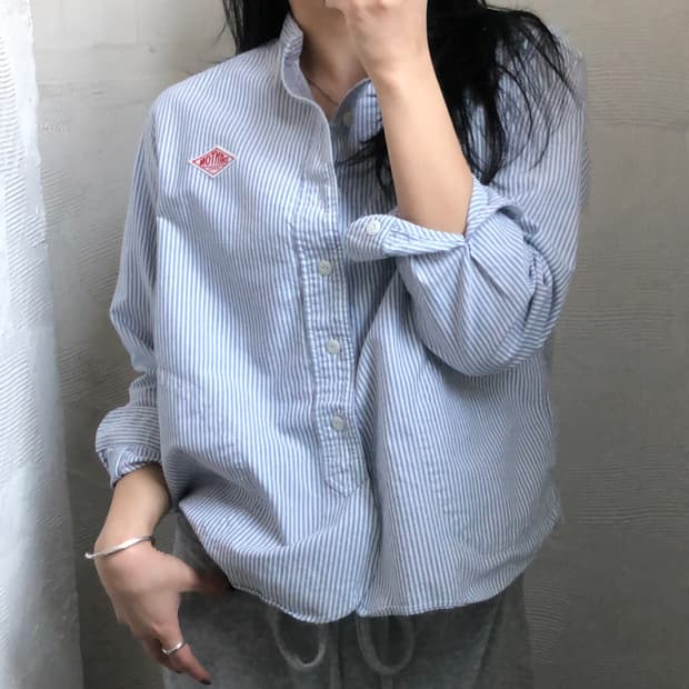 DANTON 단톤 논카라 스트라이프 셔츠