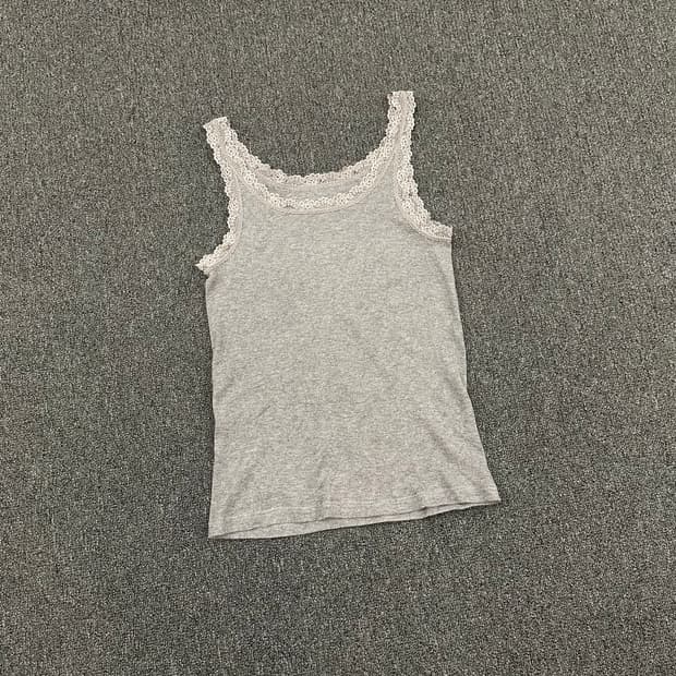 L)Japanese vintage 여성 그레이 레이스 나시