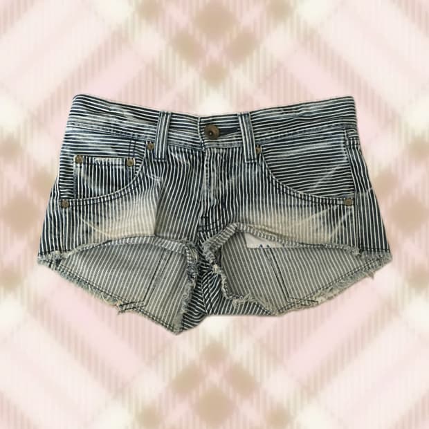 스트라이프 데님 청 숏팬츠 반바지 오네 갸루 펑크 와투케 빈티지