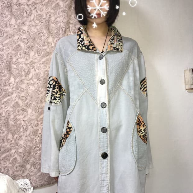 레오파드 포인트 데님 롱 코트 & 원피스