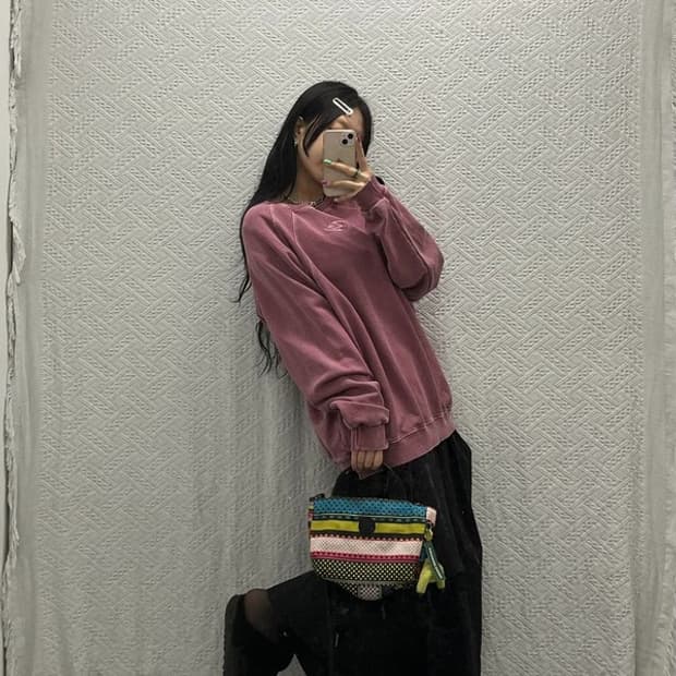 꼼파뇨 피그먼트 오버핏 더스티핑크 맨투맨 스웻셔츠 L C06741