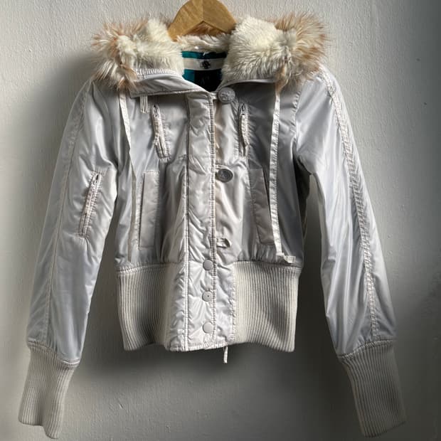 Armani Exchange White Fur Hood Jacket 