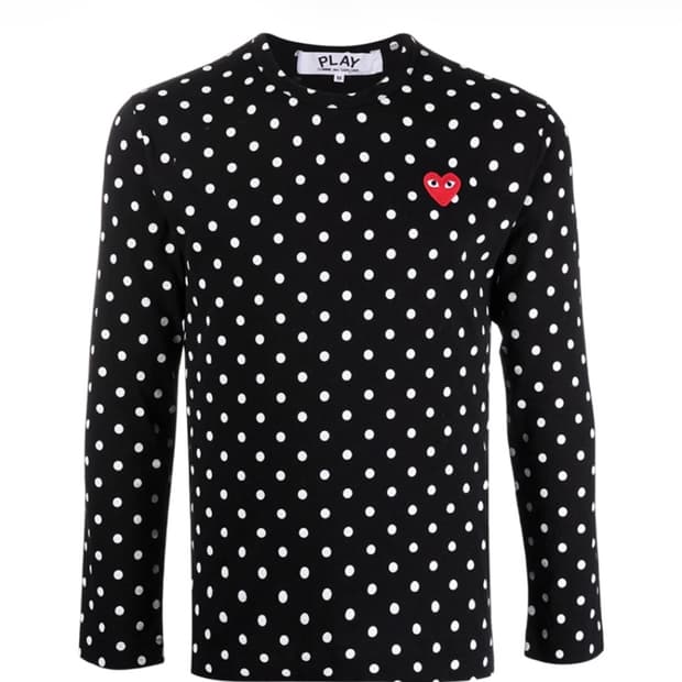 꼼데가르송 폴카 닷 레드 하트 롱슬리브 티셔츠 S