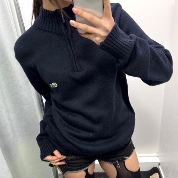 라코스테 네이비 반집업 니트