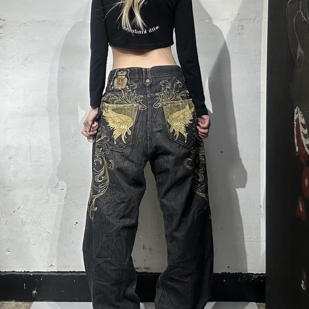 빈티지 흑청 올드스쿨 대대장 힙합 데님 팬츠 32